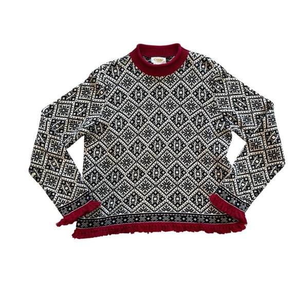 TalbotsVintage Womens Black White Red Diamond Pattern vintage Sweater Size L - Picture 1 of 7